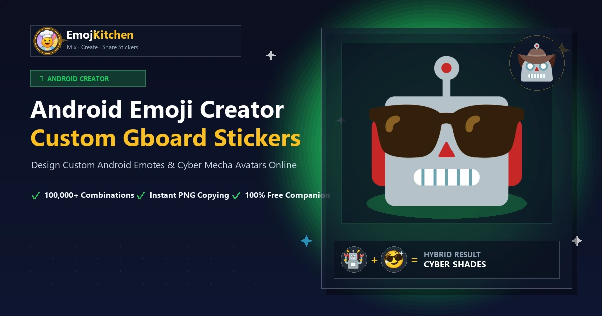Creador de emojis Android con robot de lentes oscuros, stickers de Gboard y mechas personalizados