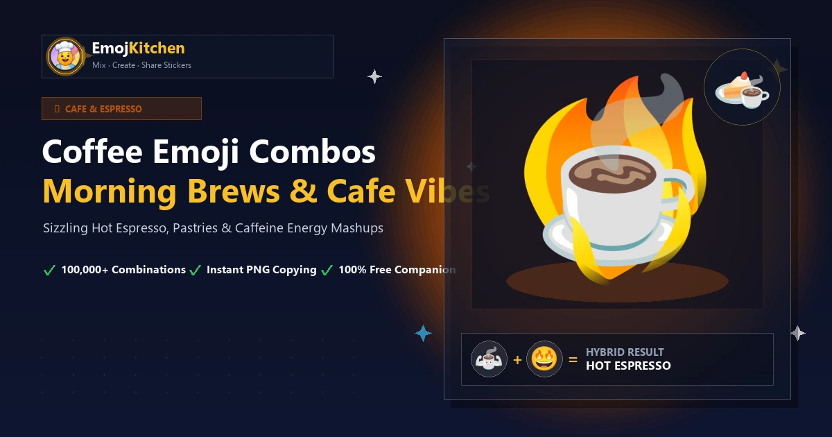 Kaffee-Emoji-Kombinationen mit dampfendem Becher und brennendem Espresso
