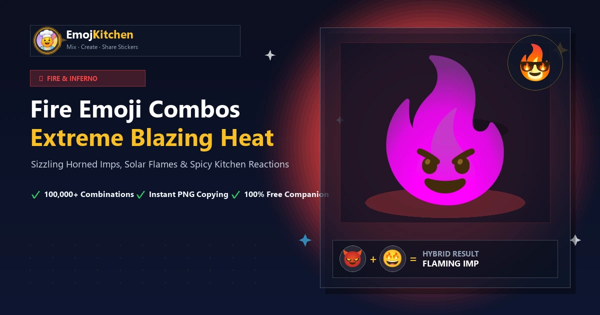Combinaciones de emojis de fuego mostrando diablito en llamas, lentes oscuros y chiles ardientes