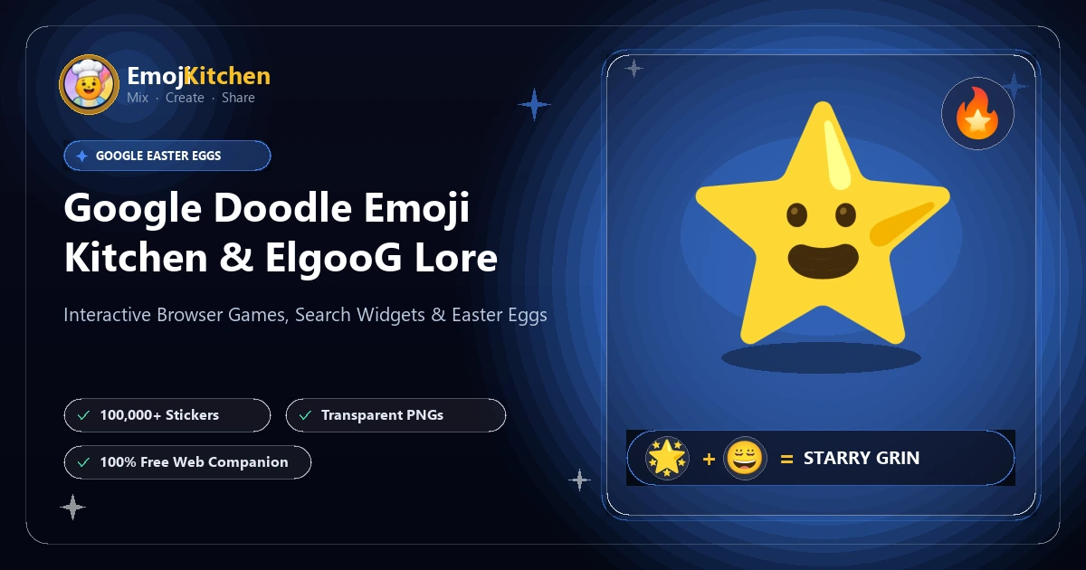 Google Doodle Emoji Kitchen easter egg showing starry grin and interactive search game controls