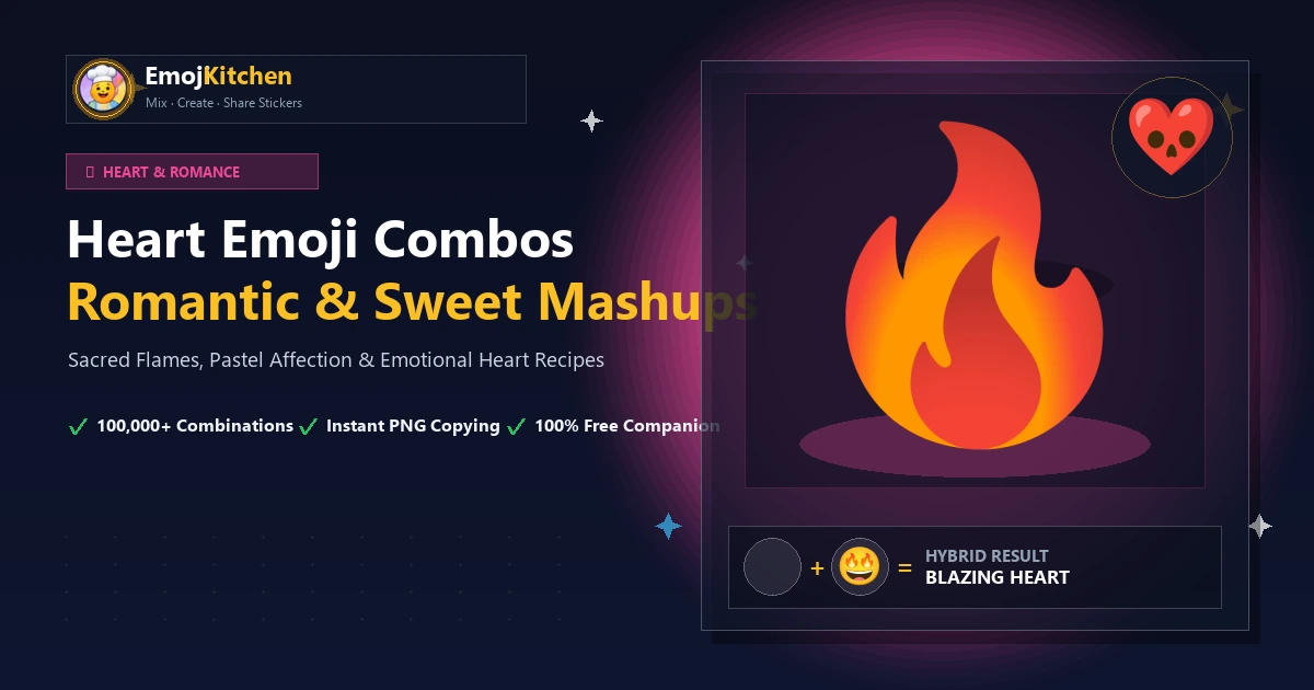 Heart Emoji Combinations showing sacred blazing heart, sweet romance stickers, and emotional heart mashups