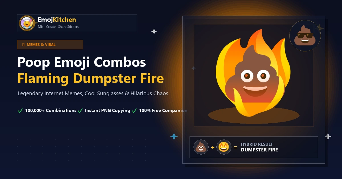 Kot-Emoji-Kombinationen mit brennendem Müllfeuer und Sonnenbrille