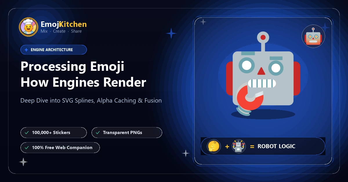 Arquitectura del motor de Emoji Kitchen con circuitos robóticos y renderizado en vivo