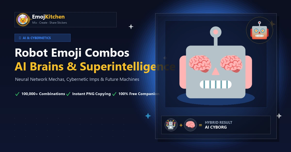 Combinaciones de emoji de robot con cerebro cibernético y mecha en llamas